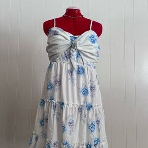 Floral Blue and White Midi Dress